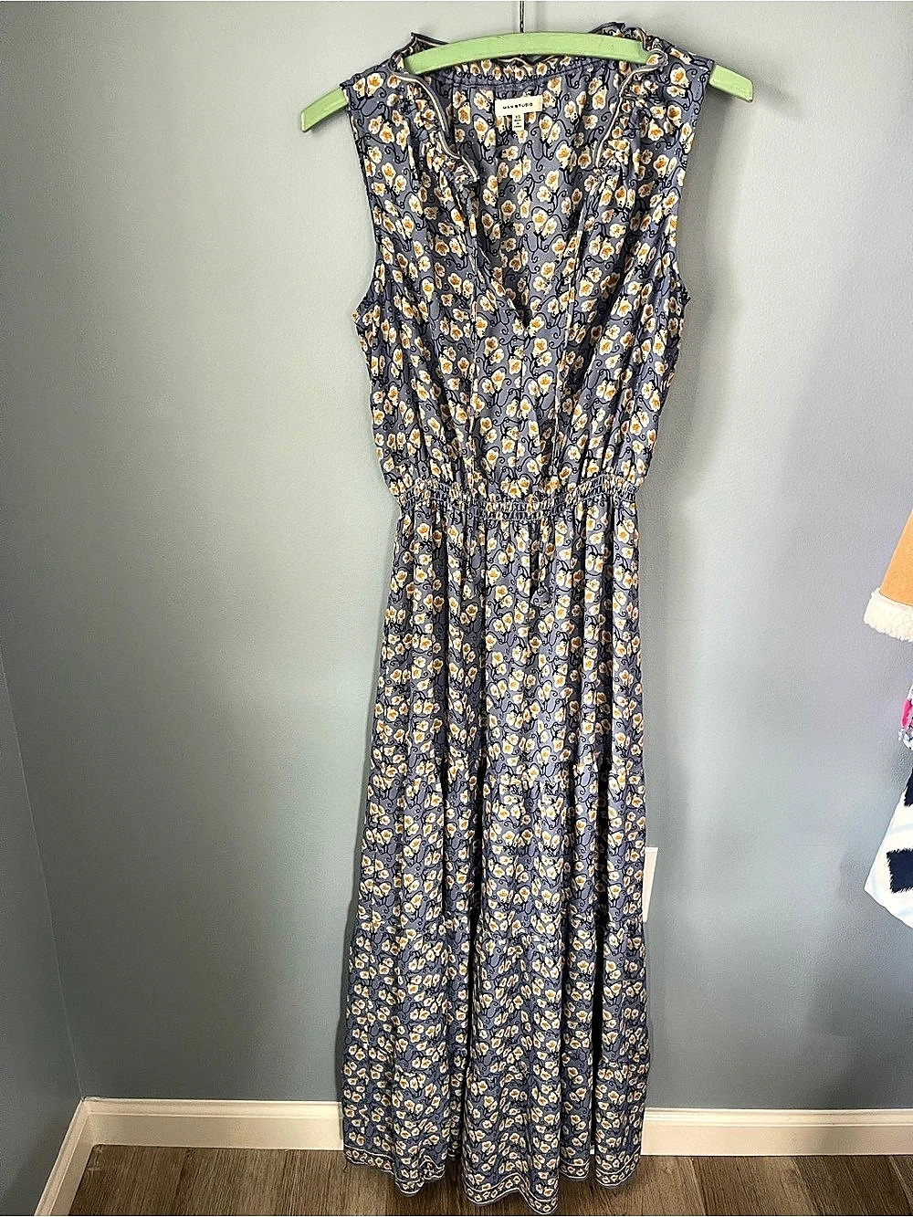 Max Studio Sleeveless Tiered Maxi Dress Floral Maxi Dress Blue & Yellow XS